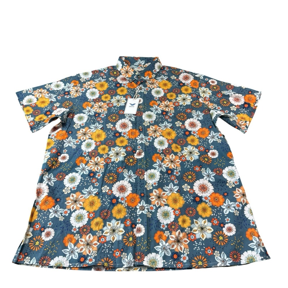 Yiume Blue Floral AOP Cotton Men's Button Front Size 2XL NWT